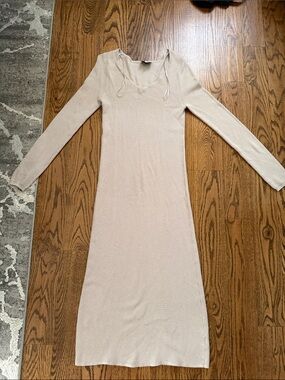Long Sleeve Maxi Knit Dress in Light Beige